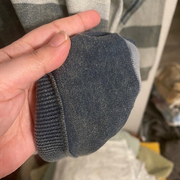 Blue Striped V-Stitched Stone Washed Sweater - Picture 11 of 12